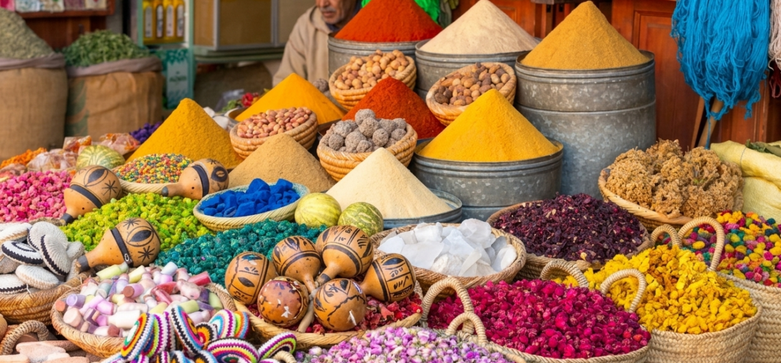 Colorful spices in a traditional market included in a Custom Morocco Travel Plan.