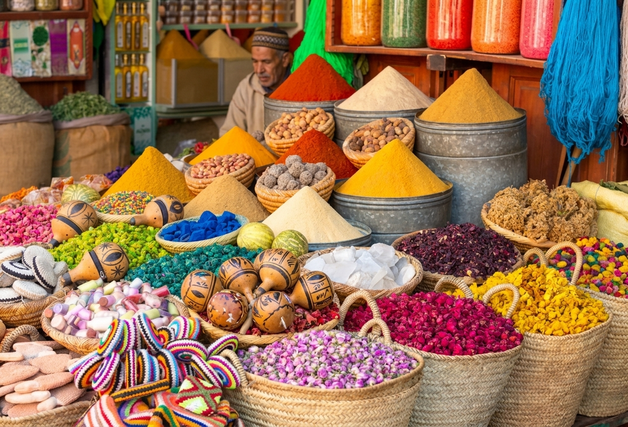 Colorful spices in a traditional market included in a Custom Morocco Travel Plan.