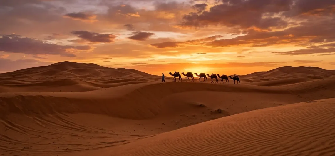 Best Morocco Tours for Americans Sunset in the Sahara Desert organized by a trusted Morocco tour operator