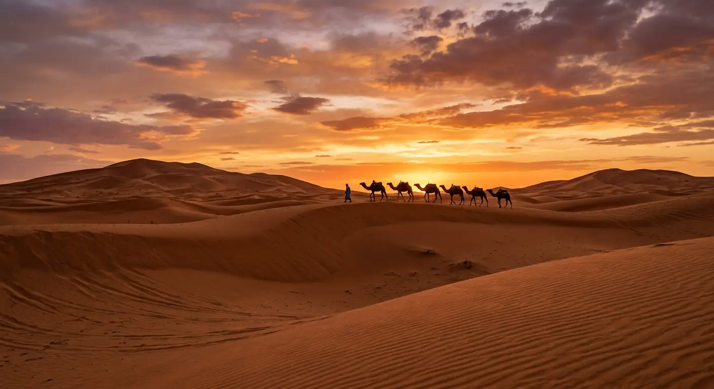 Best Morocco Tours for Americans Sunset in the Sahara Desert organized by a trusted Morocco tour operator