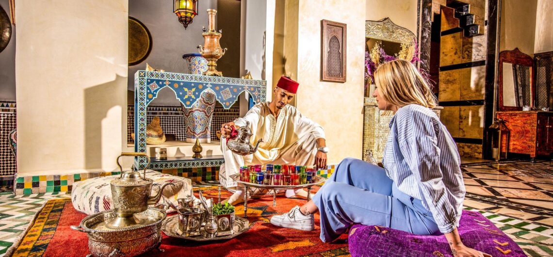 Elegant Moroccan riad courtyard in Marrakech