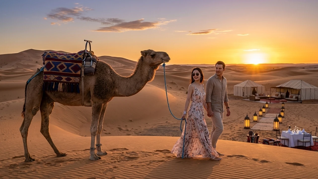 Couple enjoying a private desert sunset experience.